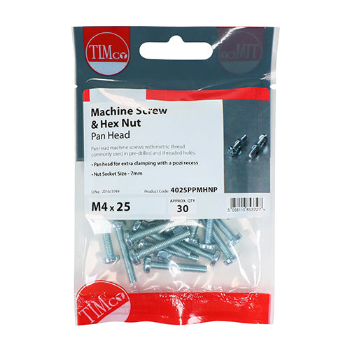 Timco Pan Head Machine Screw & Nut (9 Variants Available)