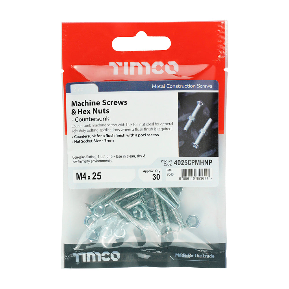 Timco Countersunk Machine Screw & Nut (9 Variants Available)