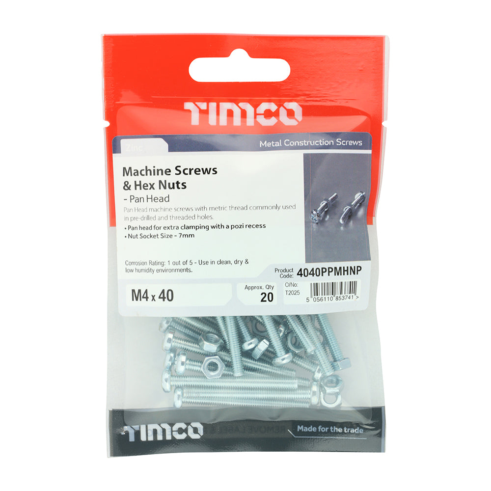 Timco Pan Head Machine Screw & Nut (9 Variants Available)
