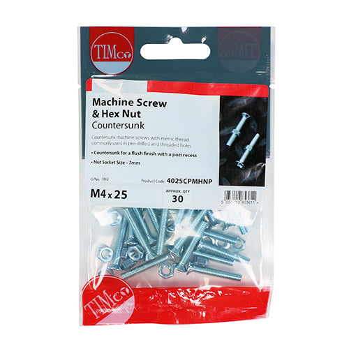 Timco Countersunk Machine Screw & Nut (9 Variants Available)