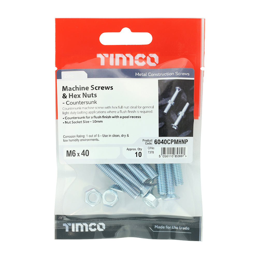 Timco Countersunk Machine Screw & Nut (9 Variants Available)