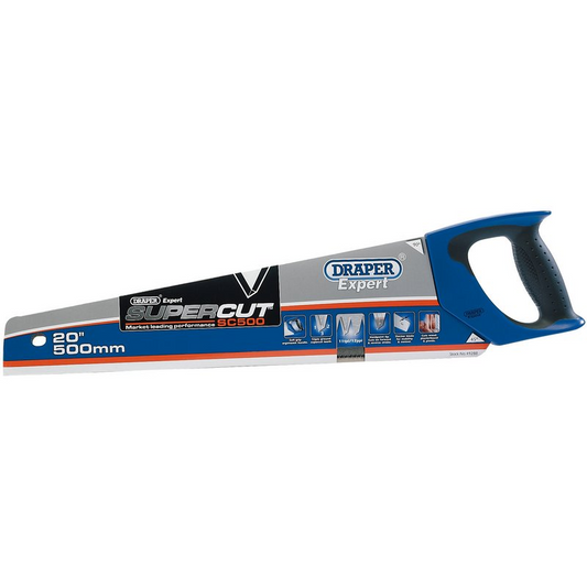 DRAPER EXPERT SUPERCUT SOFT GRIP HARDPOINT HANDSAW, 500MM/20", 11TPI/12PPI - Woodworkers.ie -