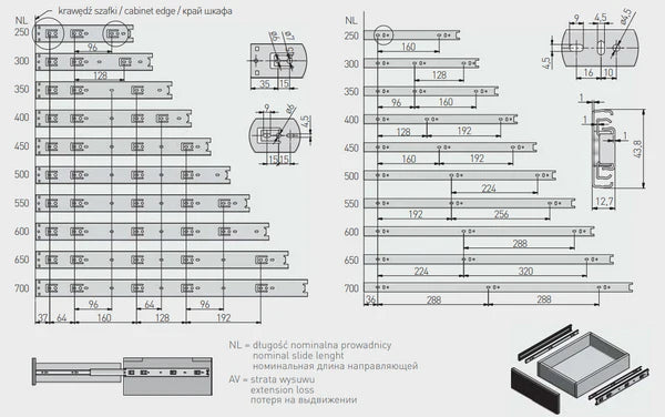 Double Extension Push To Open Drawer Runners ( 7 Variants available)