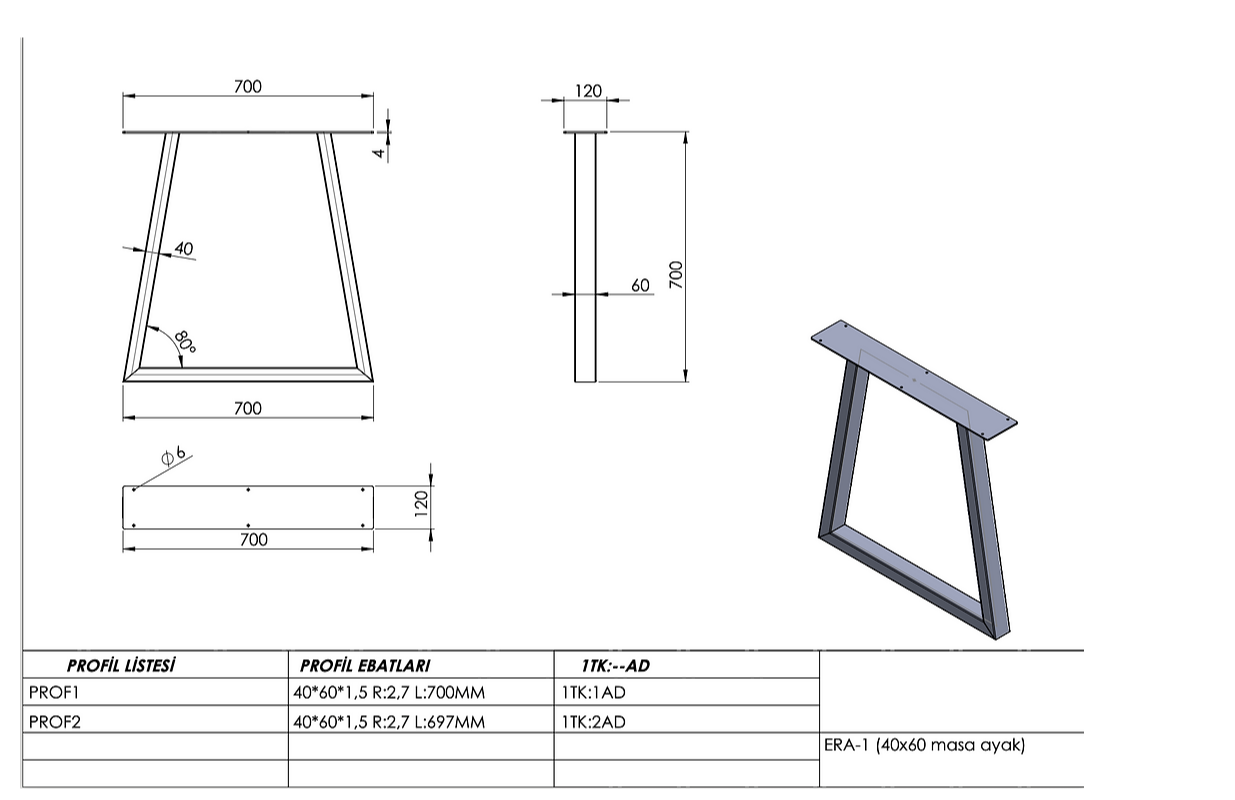 TABLE LEG BLACK 700 HIGH X 60MM X 40MM 2 PER BOX (EKA201)