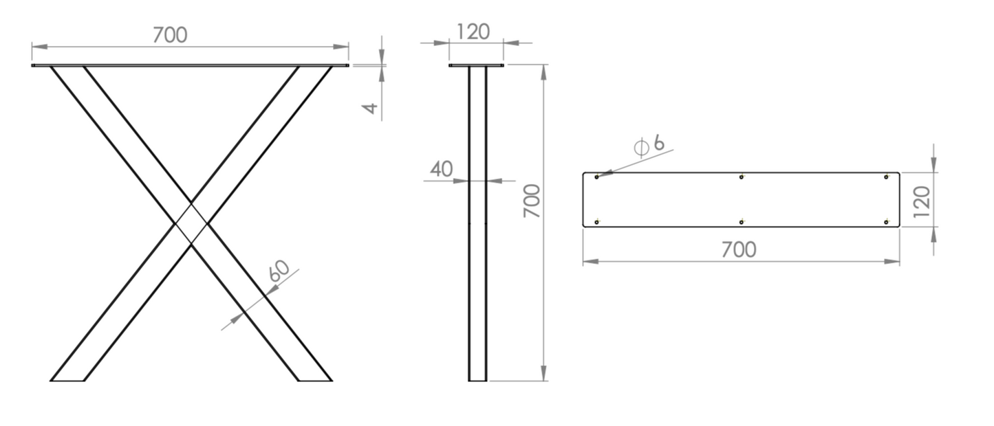 X SHAPED TABLE LEG BLACK 700 HIGH X 60MM X 40MM 2 PER BOX (EKA203)