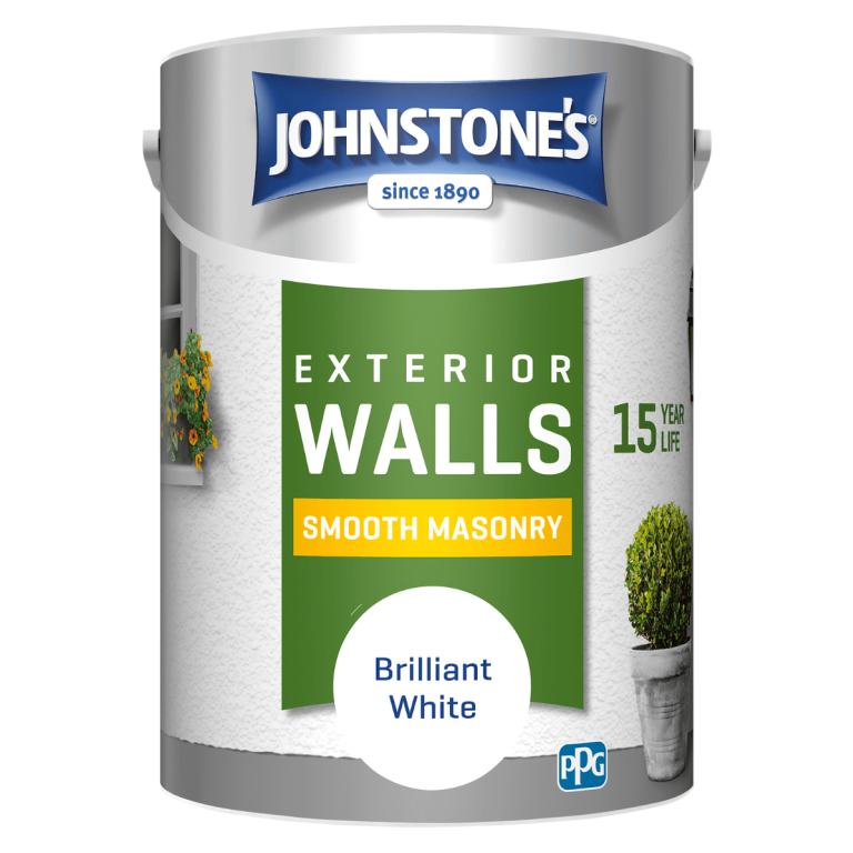 JOHNSTONE'S MASONRY PAINT WHITE 5LT - Woodworkers.ie -