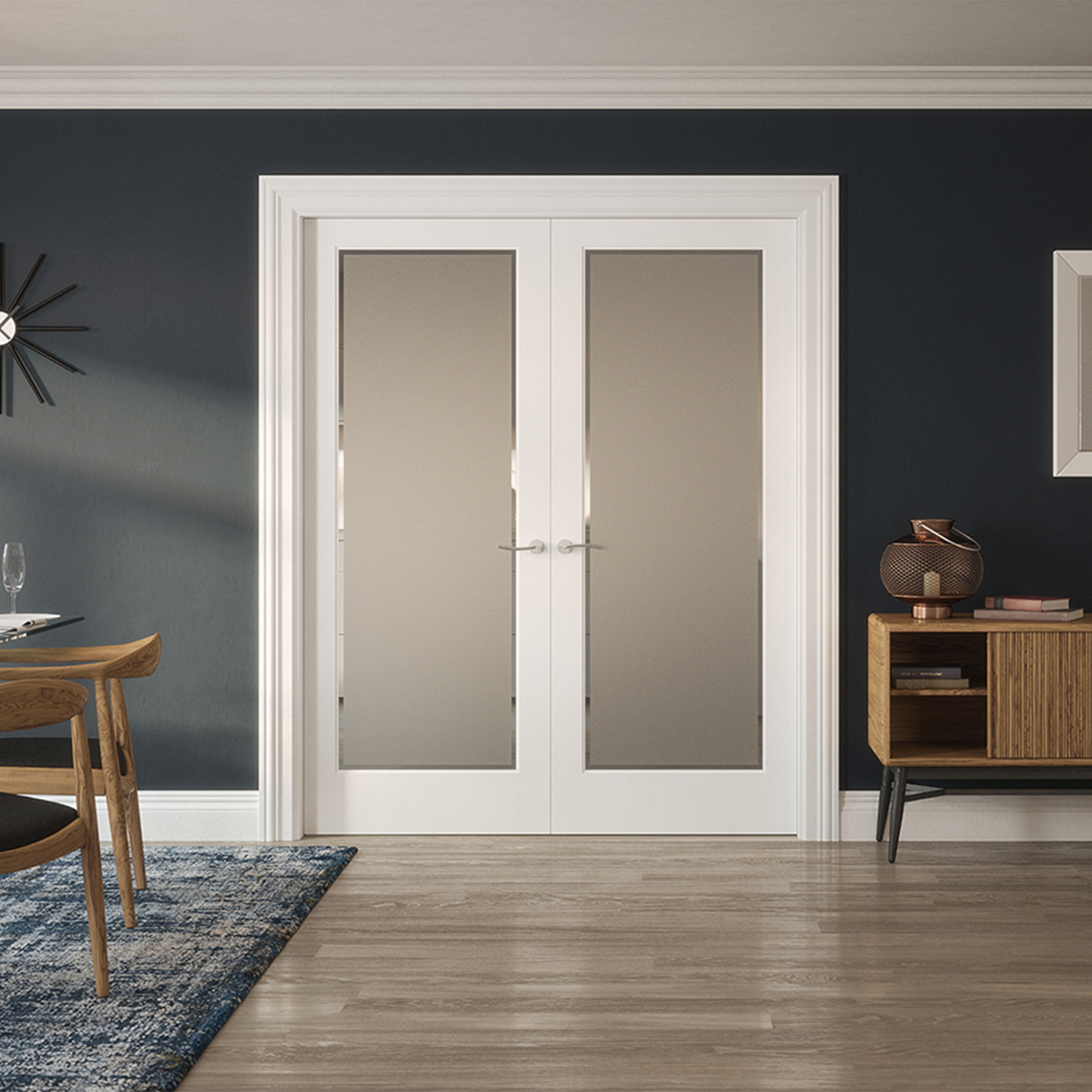 KENMORE WHITE PRIMED ETCH GLASS CLEAR BORDER - Woodworkers.ie -