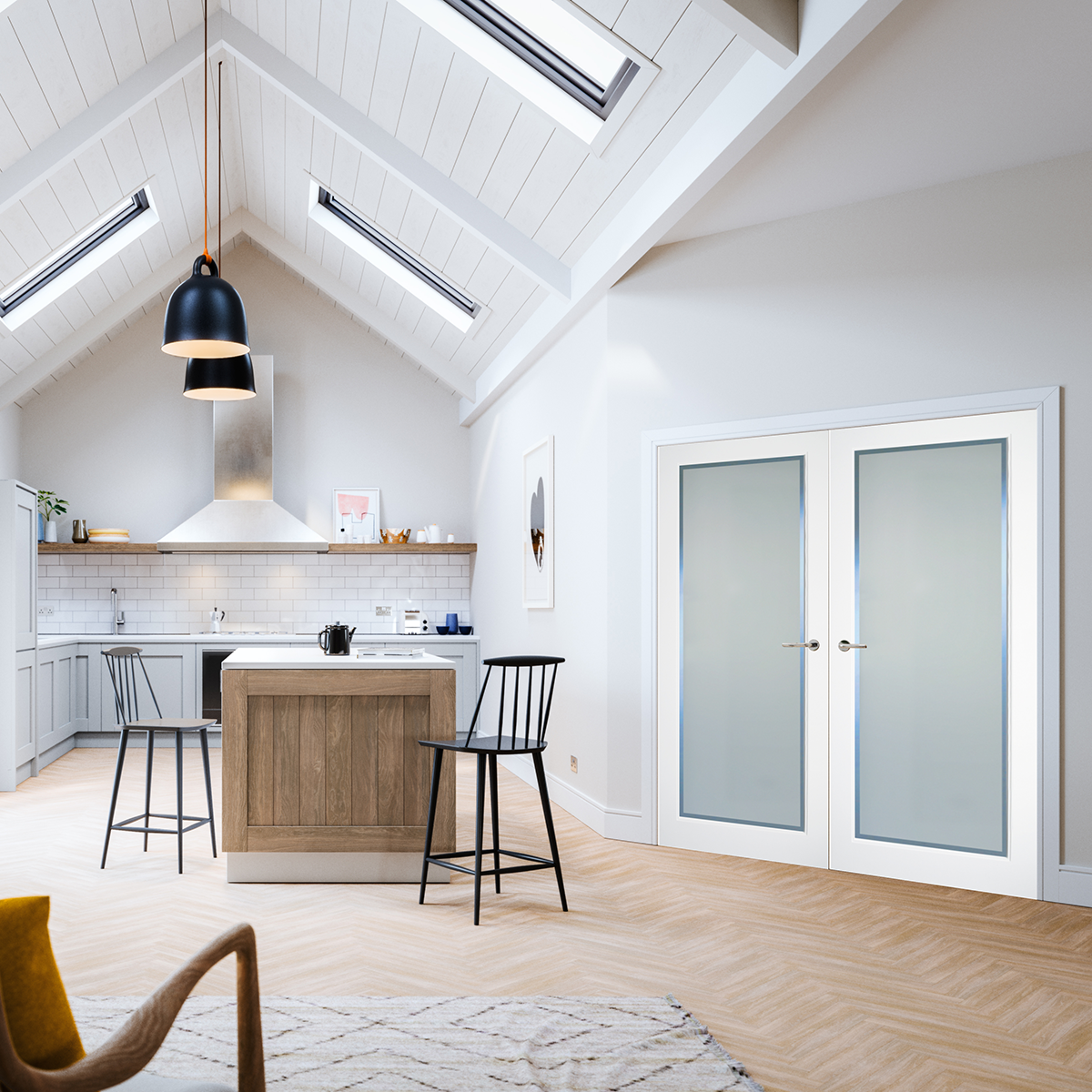 KENMORE WHITE PRIMED ETCH GLASS CLEAR BORDER - Woodworkers.ie -