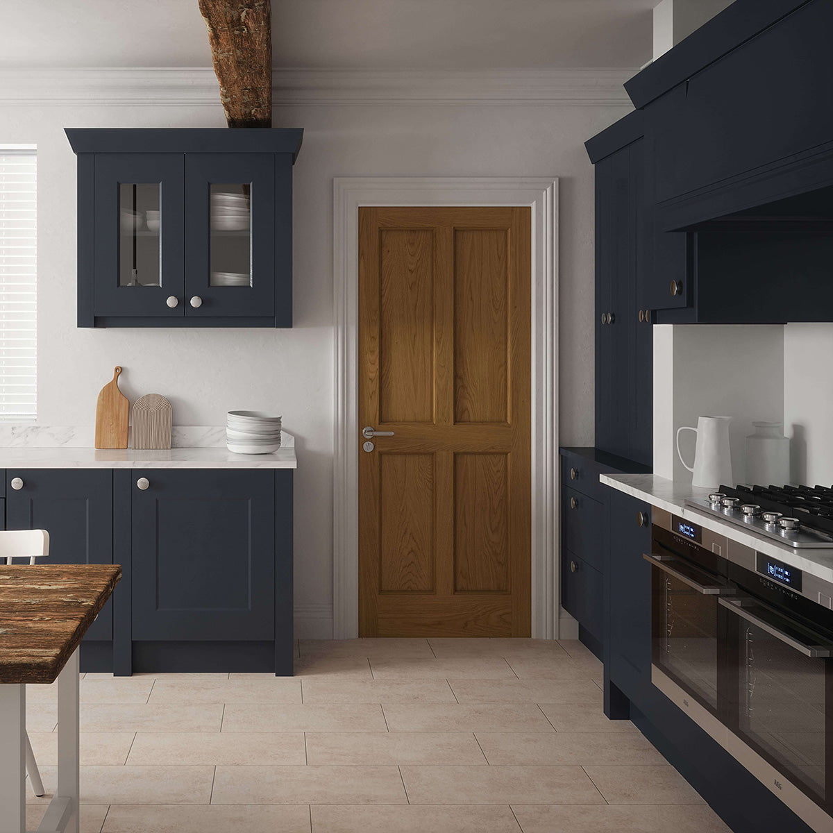 LAWRENCE PRE-FIN OAK 4-PANEL ENGD DOOR