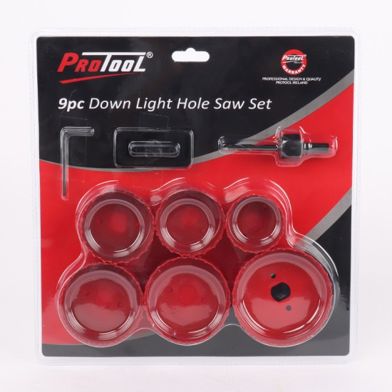 PROTOOL 9 PCE DOWN LIGHT HOLESAW SET - Woodworkers.ie -