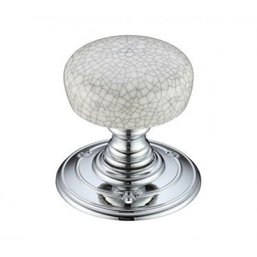 Porcelain Mortice Knob Grey Crakcle/Polished Chrome - Woodworkers.ie -