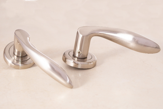 Sonnato Pieta Satin Chrome Lever On Rose C/W Lock & Wc Bathroom Turn - Woodworkers.ie -