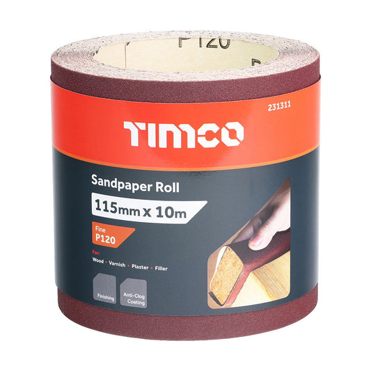 TIMCO 115MMX10 SANDPAPER   ROLL  RED 120 - Woodworkers.ie -