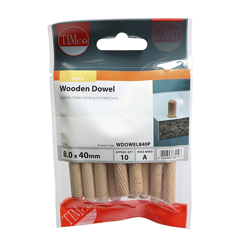 TIMCO 8.0X40 WOODEN DOWELS QTY 10 - Woodworkers.ie -