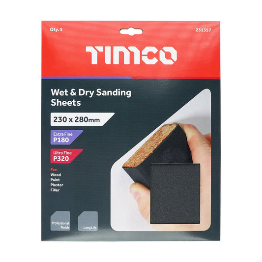 TIMCO WET&DRY SANDING SHEETS PK5 MIXED (320/180) - Woodworkers.ie -