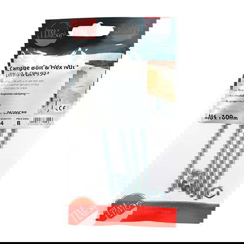 Timco M6 X 100 Carriage Bolt & Hex Nut Pk6 - Woodworkers.ie -