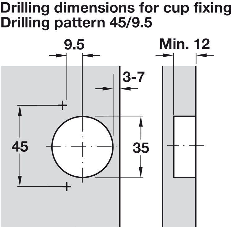 HAFELE 35MM RECESSED SOFT CLOSE HINGE 155° (PAIR) inc 18mm plat