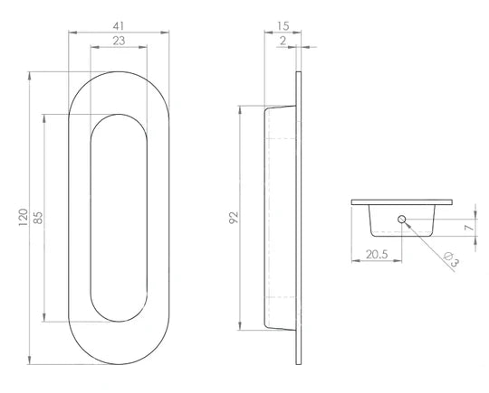 HENDERSON OVAL FLUSH PULL 120mm x 41mm ( 3 Variants available)