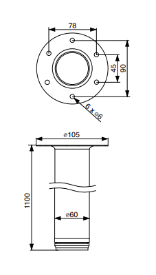 1100MM  MATT  CHROME TABLE LEG WITH MOUNTING RING