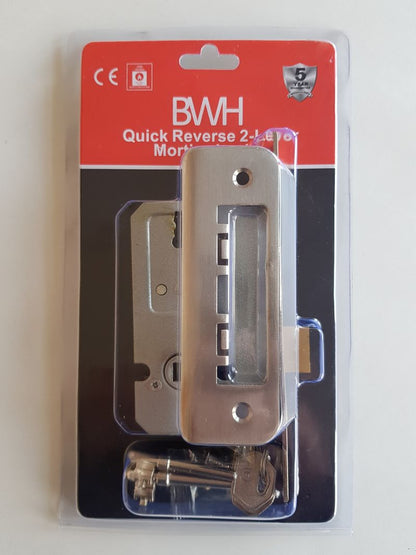 2 LEVER MORTICE LOCK SATIN NICKLE  63mm - Woodworkers.ie - 
