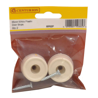 35mm WHITE PLASTIC DOOR STOPS [PACKOF 2] - Woodworkers.ie - 