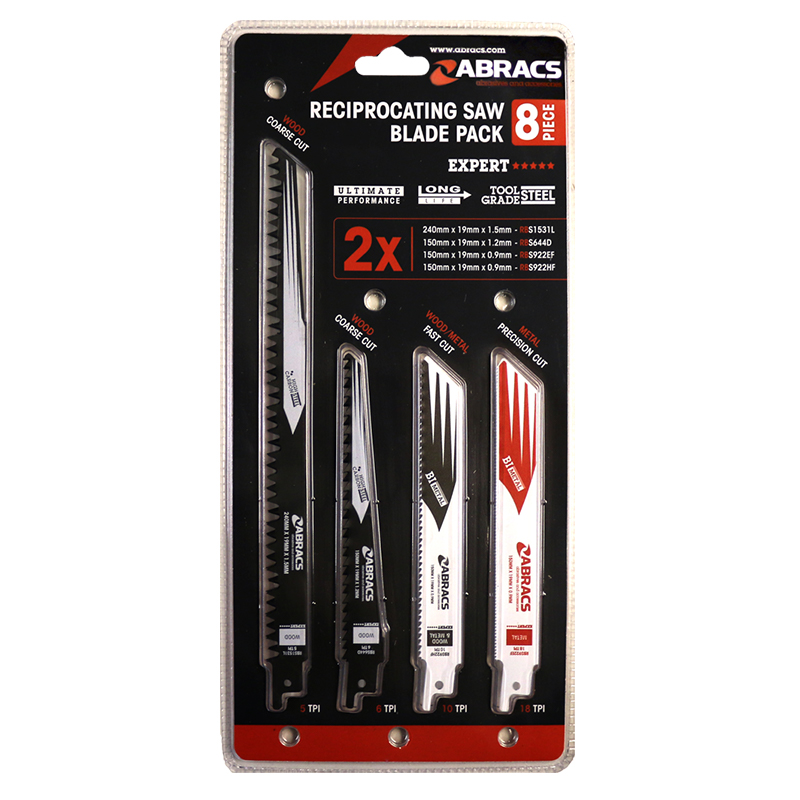 ABRACS RECIPROCATING SAW BLADE 8pc MIXED PACK - Woodworkers.ie - 