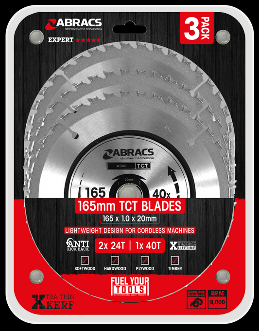 ABRACS TCT 165mm X 20mm 3pk 2 x 24T &1 x40T (CORDLESS) - Woodworkers.ie - 