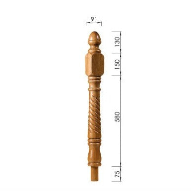 Achill Short Square Roped Newel Post - Woodworkers.ie - 