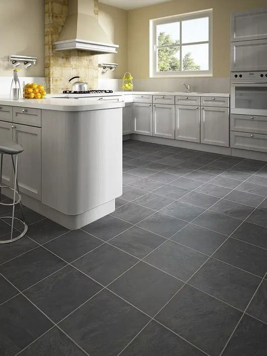 Black tile  click laminate flooring **Faus Pompei  Negro ** - Woodworkers.ie - 