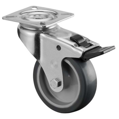 Transport Castor 75mm Swivel, Fixed, Brake  60kg Grey ( 3 VARIANTS )