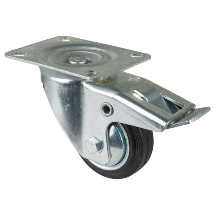 Transport Castor 80mm swivel, fixed, brake 50kg Rubber Black