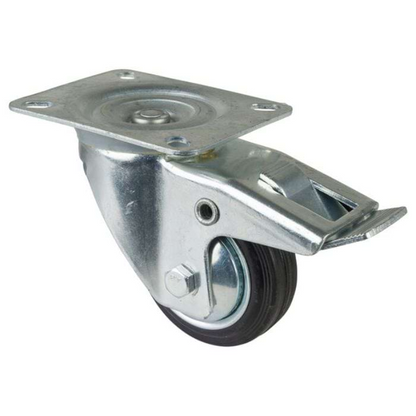 Transport Castor 80mm swivel, fixed, brake 50kg Rubber Black