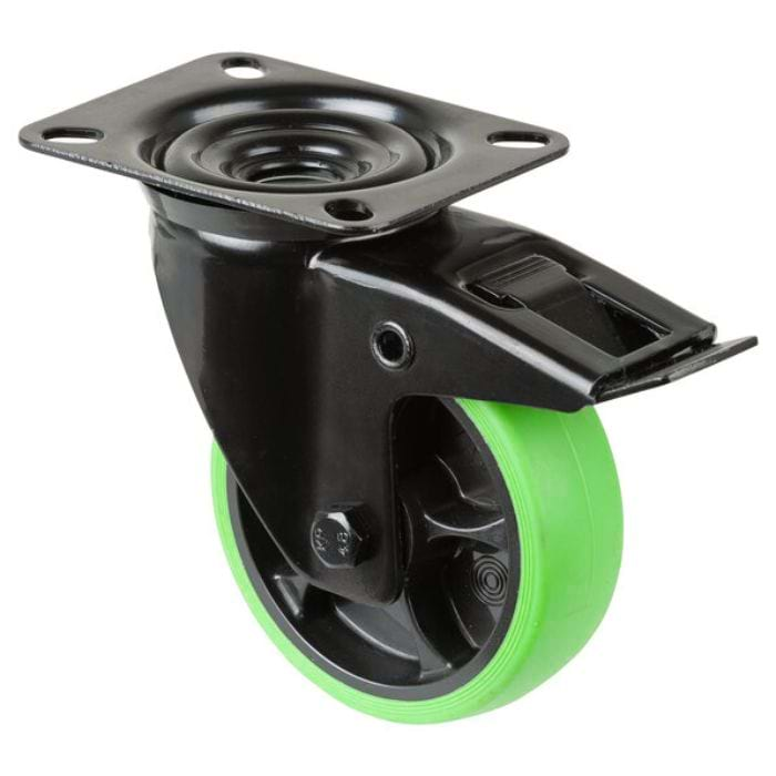 Transport Castor 100mm Swivel, Fixed, Brake 110kg Black / Green