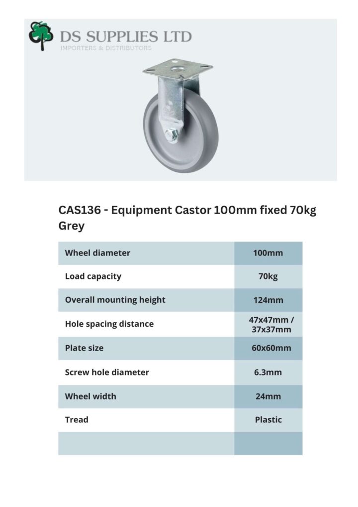Equipment Castor 100mm Swivel, Fixed, Brake 70kg Grey