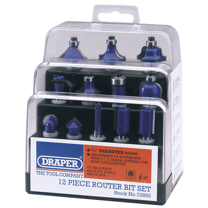 DRAPER 12 PC 1/4" ROUTER BIT SET