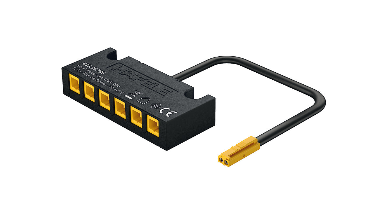 Distributor 12 V, 6-Way, without Switching Function
For use with Loox5 12 V lights and drivers, Max. connected wattage 60 W - Woodworkers.ie - 