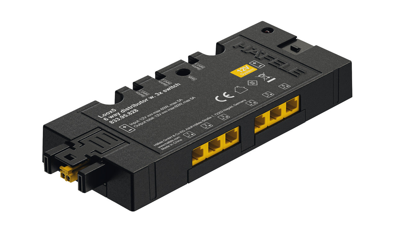 Distributor, 6-Way, with Switching Function
For use with Loox5 12 V drivers and lights, Max. connected wattage 60 W - Woodworkers.ie - 