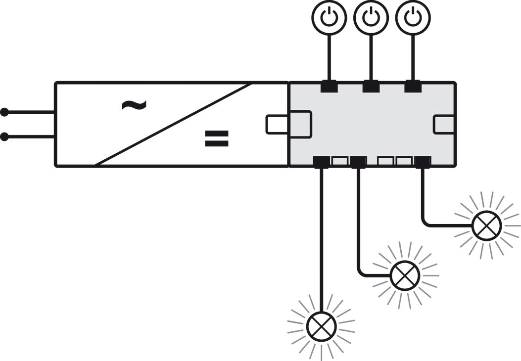 Distributor, 6-Way, with Switching Function
For use with Loox5 12 V drivers and lights, Max. connected wattage 60 W - Woodworkers.ie - 