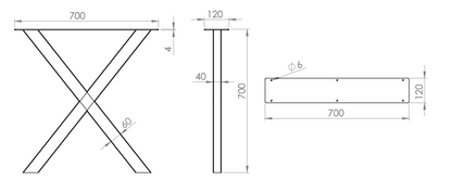 X SHAPED  TABLE LEG BLACK  700 HIGH   X  60MM X 40MM  2 PER BOX (EKA203)