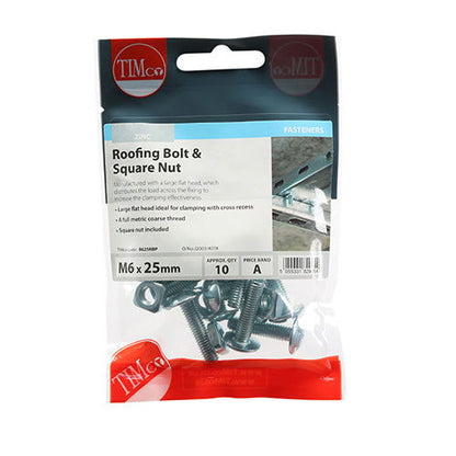 M6X25 Roofing Bolt&Sq Nut Pk10 - Woodworkers.ie - 
