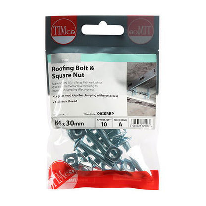 M6X30  Roofing Bolt&Sq Nut Pk10 - Woodworkers.ie - 