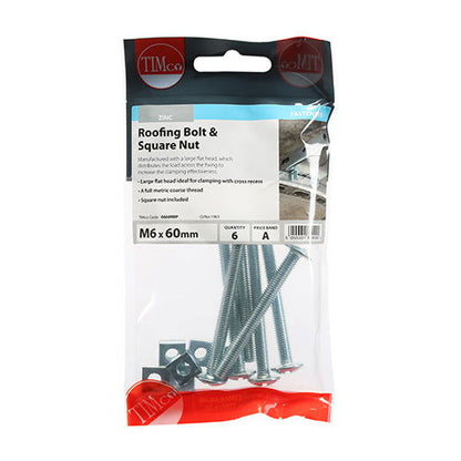 M6X60  Roofing Bolt&Sq Nut Pk6 - Woodworkers.ie - 