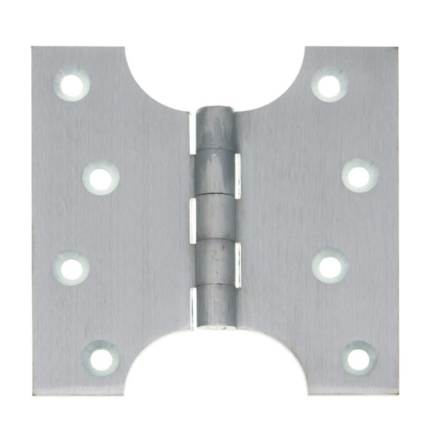 Poll Hinge PARLIAMENT HINGE SATIN CHROME 102 X 51 X 102 – Woodworkers.ie