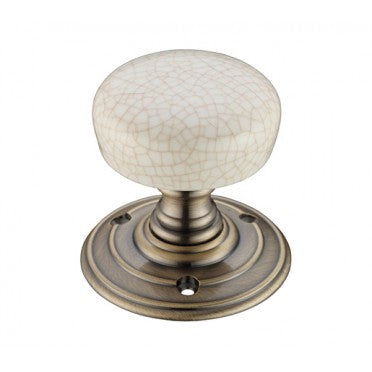 Porcelain Mortice Knob Ivory Crackle/Florentine Bronze