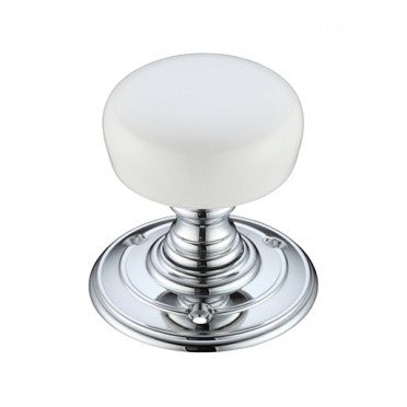 Porcelain Mortice Knob Plain White/Polished Chrome