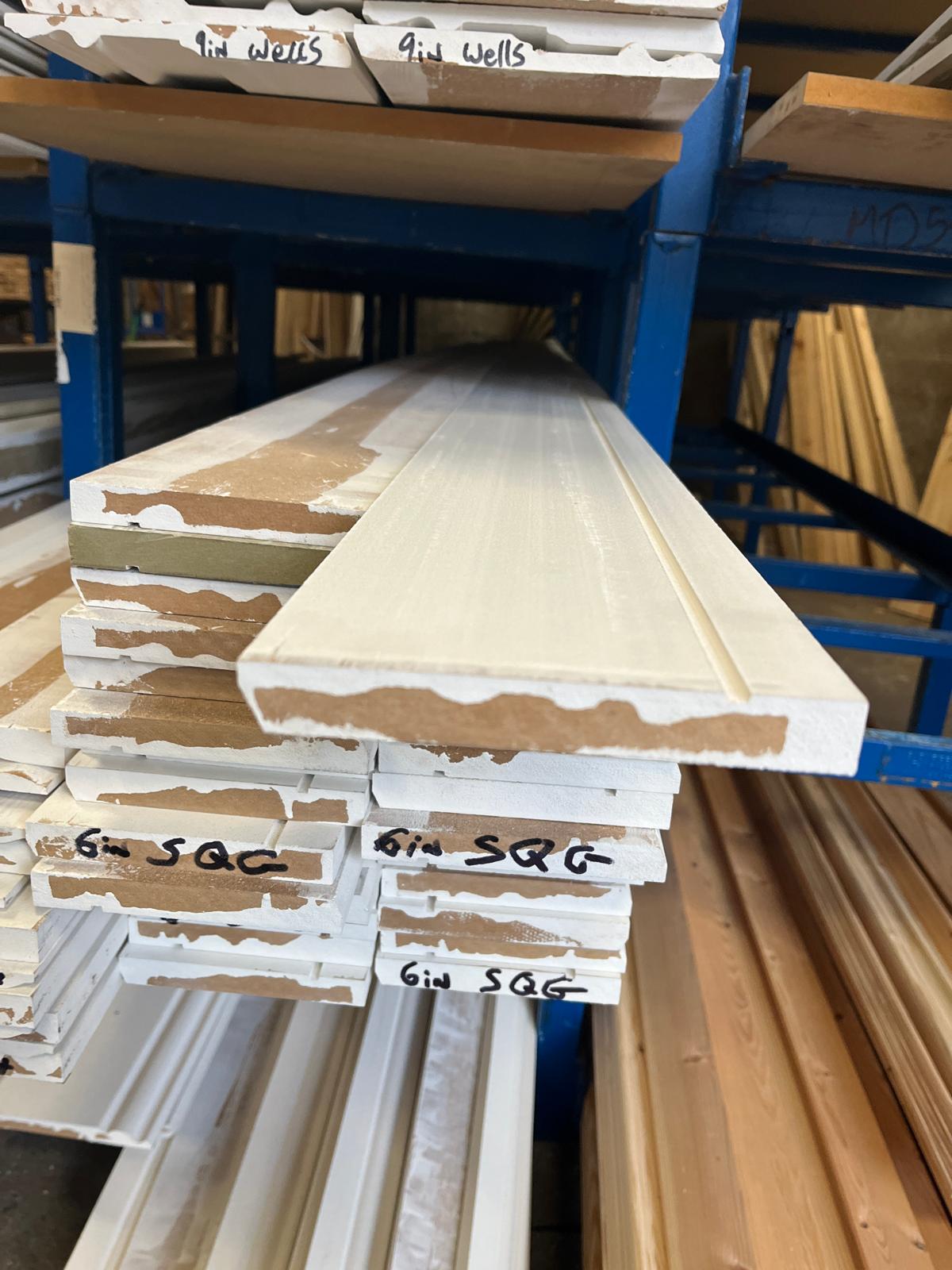Primed M.D.F  Square Skirting Grooved 144 mm  X   4.4mt - Woodworkers.ie - 