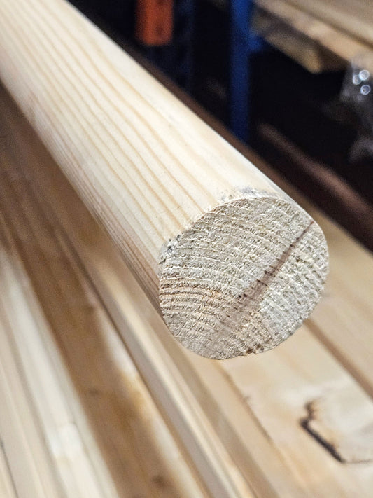 Round Handrail Red Deal 50mm diameter 4.2mt long - Woodworkers.ie - 