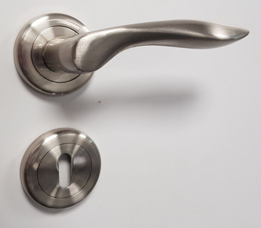 Sonnato Pieta Satin Chrome Lever On Rose C/W Escutcheon - Woodworkers.ie - 