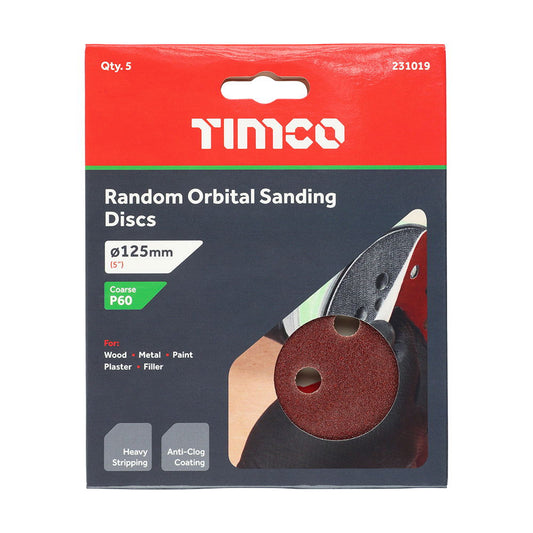 TIMCO 125MM RANDOM  ORBITAL  SANDING DISCS 60 GRIT - Woodworkers.ie - 