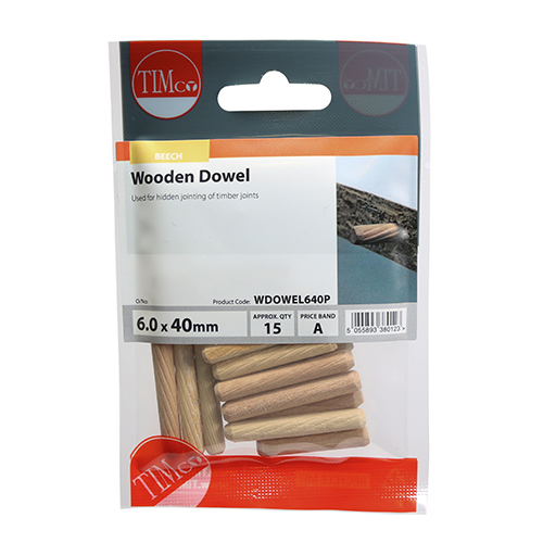 TIMCO 6.0X40 WOODEN DOWELS QTY 15